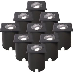 Set van 9 Cody LED Grondspots Zwart – GU10 4,5 Watt 345 lumen dimbaar - 6500K daglicht wit - Kantelbaar - Overrijdbaar - Vierkant – IP67 waterdicht