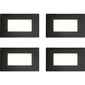 HOFTRONIC - Set van 4 Dillon Wand Inbouwspots Zwart - Trapverlichting - 3 Watt 340 Lumen - 3000K Warm wit licht - IP54 waterdicht - 107x66x25mm