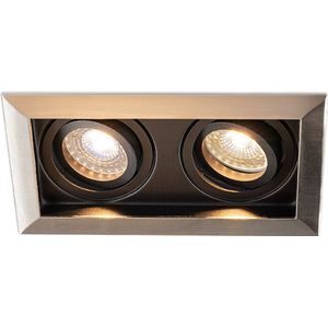 HOFTRONIC - Durham Dubbel LED Inbouwspot vierkant RVS - GU10 - 10 Watt 800 Lumen - 2700K Warm wit licht - Kantelbaar en Dimbaar - Diameter 100x185mm - Plafondspots 2 lichts