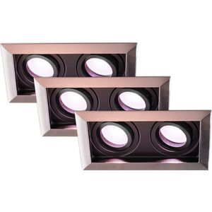 HOFTRONIC - Set van 3 Durham Dubbel Smart Inbouwspots vierkant RVS - GU10 - 10 Watt 690 Lumen - RGB WW (16,5 miljoen kleuren) - WiFi + Bluetooth - Kantelbaar - Diameter 100x185mm - Smart spotjes 2 lichts