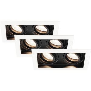 Set van 3 Durham Inbouwspots Dubbel Wit - GU10 5 Watt 400 lumen – 4000K neutraal wit - Kantelbaar - IP20 - Rechthoek