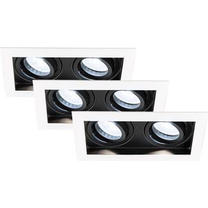 HOFTRONIC - Set van 3 Durham Dubbel LED Inbouwspots vierkant Wit - GU10 - 10 Watt 800 Lumen - 6000K daglicht wit licht - Kantelbaar en Dimbaar - Diameter 100x185mm - Plafondspots 2 lichts
