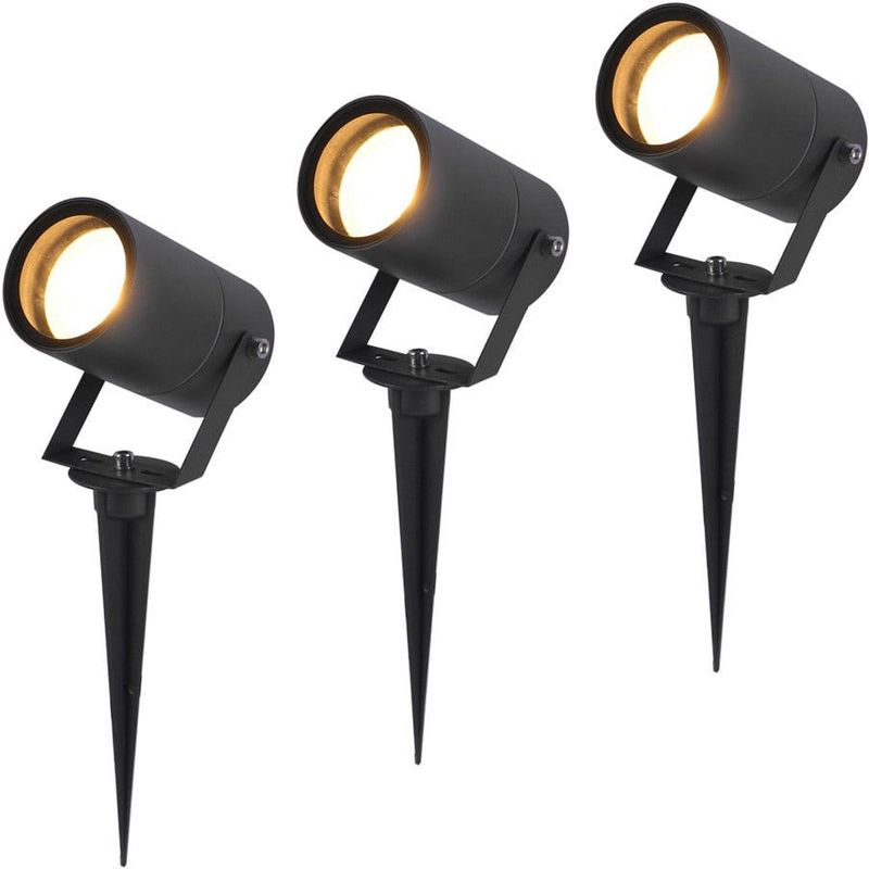 HOFTRONIC - Set van 3 Spikey LED Tuinspots - Zwart - GU10 Fitting - IP65 Waterdicht
