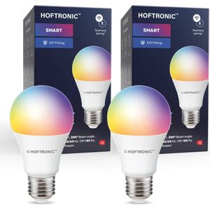 HOFTRONIC - Smart - Set van 2 E27 Smart Lampen - 10 Watt 806 Lumen - WiFi + Bluetooth - Bestuurbaar via app en Stem - RGB + WW - Smart verlichting lichtbronnen