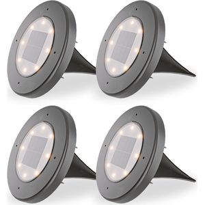 Ellis 4x Solar grondspots - 8 LEDs - 3000K warmwit licht - IP65 waterdicht - Incl. schemerschakelaar - Zwart