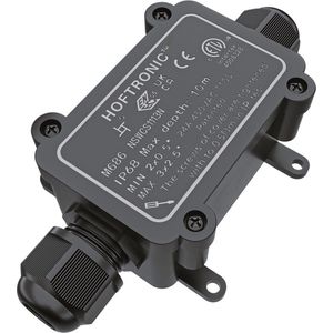HOFTRONIC - Lasdoos IP68 - 2 Ingangen - Waterdicht - Kabelverbinder I-vorm - Zwart