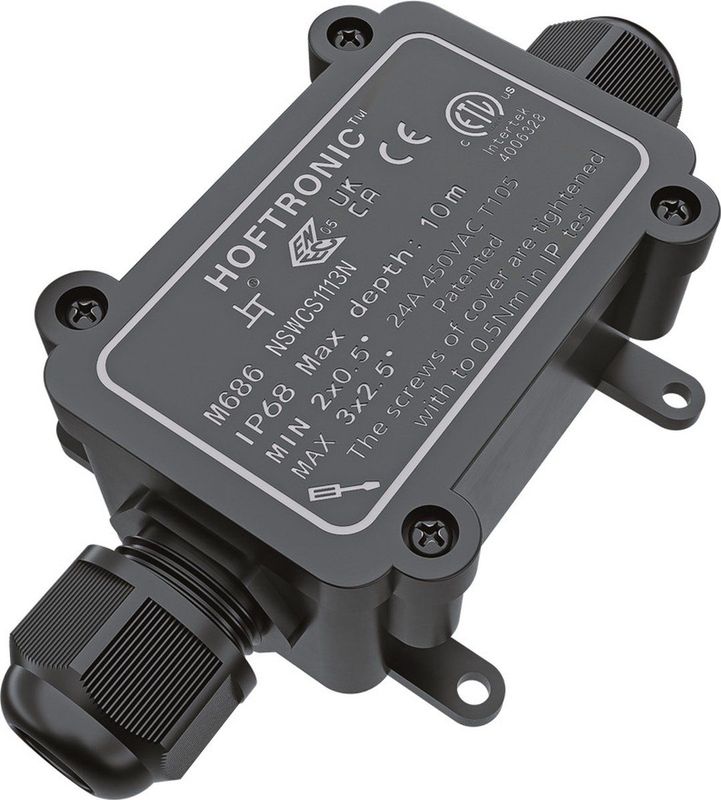 HOFTRONIC - Lasdoos IP68 - 2 Ingangen - Waterdicht - Kabelverbinder I-vorm - Zwart