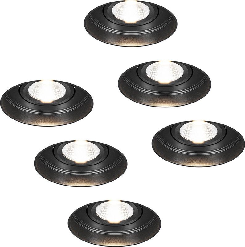 HOFTRONIC inbouwspots Lugo trimless – 6 stuks 5 watt 450 lumen 2700K warm wit – dimbaar kantelbaar – zwart aluminium – IP65 – badkamer spotjes inbouwspots plafond