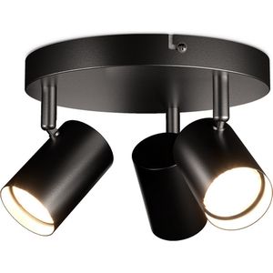 HOFTRONIC - Lark LED Plafondlamp rond 3 Lichts - Modern - GU10 Fitting - Zwart - IP20 - plafondspot 3 lichts - Kantelbaar & Draaibaar - Voor hal, woonkamer, slaapkamer en zolder - Rond