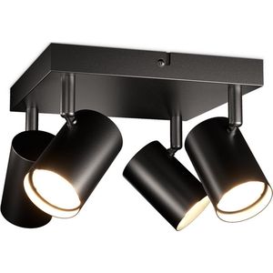 Lark - LED Plafondlamp - 4 spots - GU10 Fitting - Kantelbaar & Draaibaar - Zwart - Vierkant