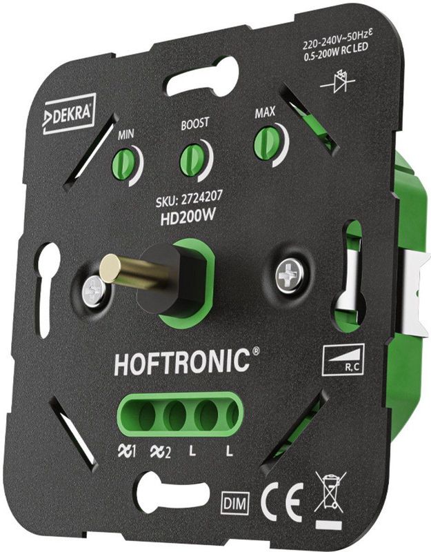 HOFTRONIC - LED Dimmer - 200 Watt - Fase Afsnijding - Inbouw - Universeel - Geruisloos