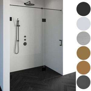 Brauer 4JC15 2-delige Nisopstelling Inloopwand Met Nisdeur Aaneengeschakeld 130cm (60/70) Gunmetal Geborsteld - Veiligheidsglas - Douche - Douchedeuren - 8720724501813