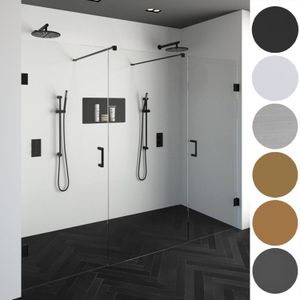 Brauer 4JC17 3-delige Nisopstelling Inloopwand Met Nisdeuren Aaneengeschakeld 300cm (80/140/80) Gunmetal Geborsteld - Veiligheidsglas - Douche - Douchedeuren - 8720724502001