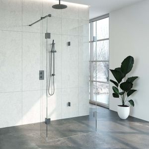 Brauer 4JC5 Inloopdouche Reversed Met Vaste Zijwand 100 X 100 X 30cm Gunmetal Geborsteld - Veiligheidsglas - Douche - Douchewanden - Inloopdouche - 2 Vaste Wanden - 8720724502391