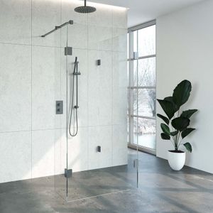Brauer 4JC5 Inloopdouche Reversed Met Vaste Zijwand 100 X 100 X 40cm Gunmetal Geborsteld - Veiligheidsglas - Douche - Douchewanden - Inloopdouche - 2 Vaste Wanden - 8720724502407