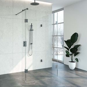 Brauer 4JC5 Inloopdouche Reversed Met Vaste Zijwand 100 X 110 X 30cm Gunmetal Geborsteld - Veiligheidsglas - Douche - Douchewanden - Inloopdouche - 2 Vaste Wanden - 8720724502414