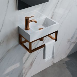 Brauer - Copper Edition - Fonteinset - Wit - Mineraalmarmer - Incl. Toebehoren en Frame Geborsteld Koper PVD