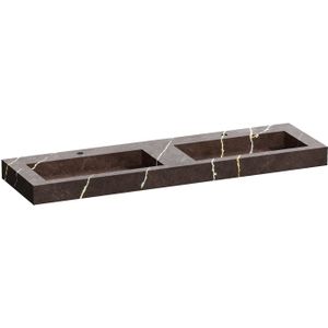 Brauer Coral Dubbele Wastafel 160x46cm - Artificial Marble - 2 Kraangaten - Copper Brown - Rechthoekig - 8720724503923 - Wastafels - Vrijhangende