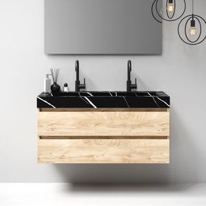 Meubelset brauer solution 120 sahara 2 lades met wastafel artificial marble zwart 2 kraangaten
