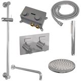 BRAUER Chrome Edition Thermostatische Regendouche inbouw - drukknoppen - SET 63 - 20cm hoofddouche - gebogen muurarm - staaf handdouche - doucheslang - geïntegreerde glijstang - chroom 5-CE-174