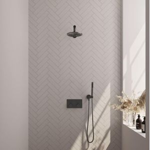Gunmetal Edition thermostatische inbouw regendouche SET 49 - 20 cm douchekop en handdouche