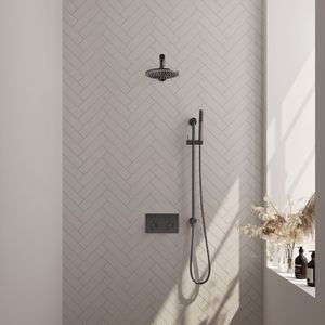 Brauer Gunmetal Edition Thermostatische Inbouw Regendouche Met Drukknoppen SET 61 Met 20 Cm Douchekop En Rechte Muurarm En Staaf Handdouche En