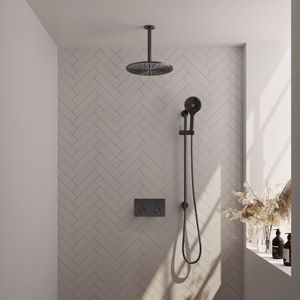 Brauer Gunmetal Edition Inbouw Doucheset Met Drukknoppen - Hoofddouche 30cm - Plafondarm - 3-standen Handdouche - Glijstang - Gunmetal Geborsteld PVD