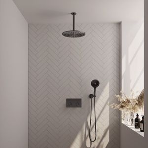 Brauer Gunmetal Carving Inbouw Doucheset - Ronde Handdouche - 30cm Hoofdouche - Plafondbuis - Wandsteun - Geborsteld Gunmetal PVD - Messing - Kranen