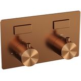 BRAUER Copper Edition thermostatische inbouw regendouche met drukknoppen SET 58 met 30 cm douchekop en gebogen muurarm en 3-standen handdouche en doucheslang en wandaansluitbocht koper geborsteld PVD