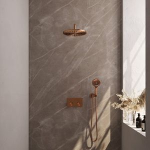 Brauer Copper Edition Thermostatische Inbouw Regendouche Met Drukknoppen SET 58 Met 30 Cm Douchekop En Gebogen Muurarm En 3-standen Handdouche En