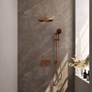 Brauer Copper Edition Thermostatische Inbouw Regendouche Met Drukknoppen SET 70 Met 30 Cm Douchekop En Gebogen Muurarm En 3-standen Handdouche En