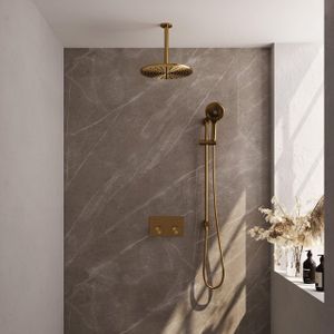 Brauer Gold Carving Inbouw Doucheset - Ronde Handdouche - 30cm Hoofdouche - Plafondbuis - Glijstang - Goud Geborsteld PVD - Messing - Kranen