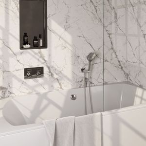 Chrome Edition thermostatische inbouw badkraan SET 04 met drukknoppen, badvulcombinatie, 3-standen handdouche, doucheslang en wandaansluitbocht