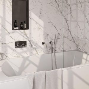 Brauer Chrome Edition Thermostatische Inbouw Badkraan Met Drukknoppen SET 03 Met Uitloop En Staaf Handdouche En Doucheslang En Wandaansluitbocht