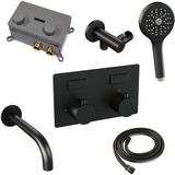 BRAUER Black Edition thermostatische inbouw badkraan - drukknoppen SET 04 - uitloop - 3 standen handdouche - doucheslang - wandaansluitbocht - zwart mat 5-S-211