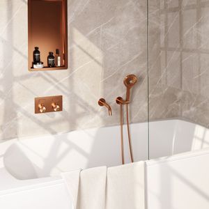 Brauer Copper Edition Thermostatische Inbouw Badkraan Met Drukknoppen SET 04 Met Uitloop En 3-standen Handdouche En Doucheslang En Wandaansluitbocht