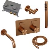 BRAUER Copper Carving thermostatische inbouw badkraan - drukknoppen SET 03 - uitloop - staaf handdouche - doucheslang - wandaansluitbocht - koper geborsteld PVD 5-GK-214