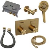 BRAUER Gold Edition thermostatische inbouw badkraan - drukknoppen SET 04 - badvulcombinatie - 3 standen handdouche - doucheslang - wandaansluitbocht - goud geborsteld PVD 5-GG-209