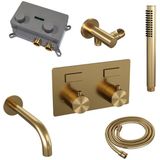 BRAUER Gold Edition thermostatische inbouw badkraan - drukknoppen SET 03 - uitloop - staaf handdouche - doucheslang - wandaansluitbocht - goud geborsteld PVD 5-GG-210