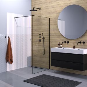 Inloopdouche brauer frame set 1 helder glas 100x200 met muurprofiel en lijst rondom mat zwart