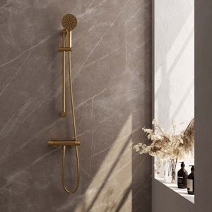 Douchekraanset Brauer Gold Carving Opbouw Met Glijstang En Ronde Handdouche Geborsteld Goud