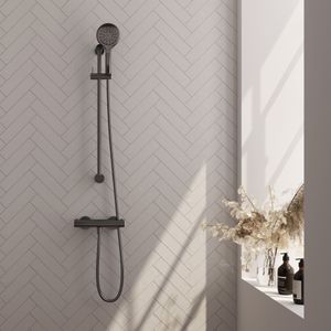 BRAUER Gunmetal Edition opbouw douche thermostaatkraan SET 02 met glijstang en 3-standen handdouche en doucheslang gunmetal geborsteld PVD