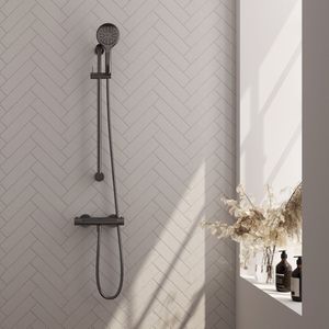 Douchekraanset brauer gunmetal carving opbouw met glijstang en ronde handdouche geborsteld gunmetal