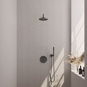 Brauer Gunmetal Carving Inbouw Regendoucheset 3-weg Rond - 20cm Hoofddouche - Gebogen Wandarm - Staafhanddouche - Wandhouder - Geborsteld Gunmetal PVD