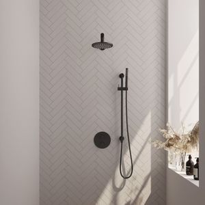 Brauer Black Edition Inbouw Regendoucheset 3-weg Rond - 20cm Hoofddouche - Rechte Wandarm - Staafhanddouche - Glijstang - Mat Zwart - Messing - Kranen
