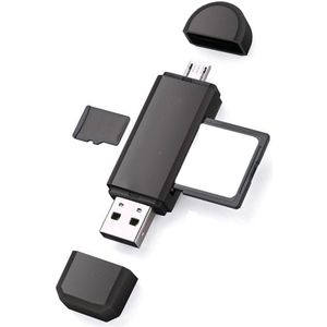 SD Card Reader USB Micro SD Kaartlezer USB OTG 4-in-1 - Geschikt voor Telefoon, PC en Tablet
