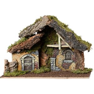 Decoris lege kerststal - zonder figuren - L43 x B19 x H29 cm - hout/mos