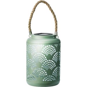 Tuin lantaarn - solar - jade groen - D15 x H23 cm - metaal - buitenverlichting - Lantaarns
