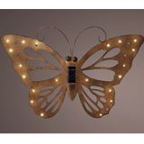 Lumineo tuindecoratie vlinder met solar verlichting - 53 x 35 cm - roestbruin - tuinverlichting