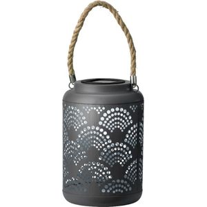 Tuin lantaarn - solar - antraciet grijs - D15 x H23 cm - metaal - buitenverlichting - Lantaarns